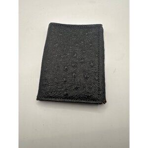 Vintage Black Ostrich Grain Leather Trifold Wallet Distressed Edges Handcrafted